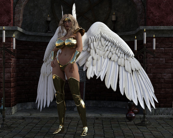 Обои картинки фото 3д графика, ангел , angel, взгляд, фон, девушка, крылья, униформа