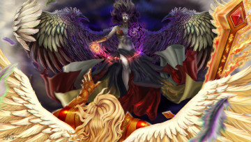 Картинка видео+игры league+of+legends ангел демонт фон девушка взгляд магия крылья morgana