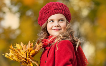 Картинка разное дети девочка берет шарф листья