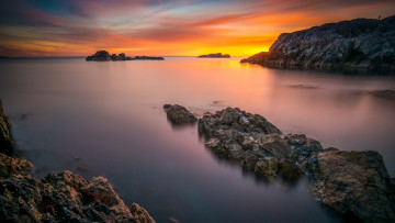 Картинка природа восходы закаты бухта океан заря горизонт острова скалы