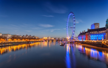 Картинка london+eye города лондон+ великобритания ночной город лондон англия река темза колесо обозрения лондонский глаз london england river thames millennium wheel eye