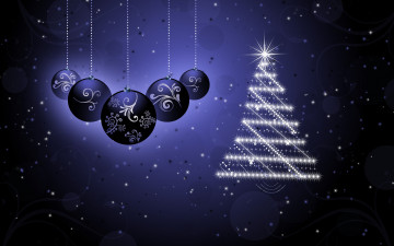 обоя праздничные, векторная графика , новый год, шары, снежинки