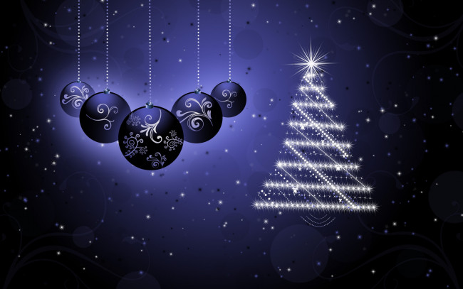 Обои картинки фото праздничные, векторная графика , новый год, шары, снежинки