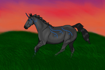 Картинка рисованное животные +сказочные +мифические ночь лошадь