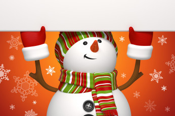 Картинка праздничные 3д+графика+ новый+год шарф снеговик снежинки
