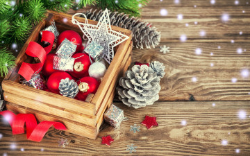 Картинка праздничные украшения шары decoration christmas новый год снег елка merry рождество wood