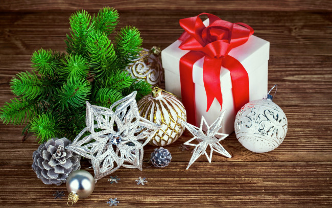 Обои картинки фото праздничные, подарки и коробочки, merry, decoration, christmas, рождество, новый, год, украшения, wood, подарок, елка, шары