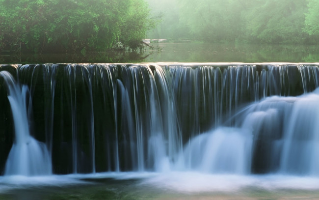 Обои картинки фото природа, водопады, поток, дымка, река