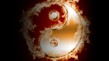 Картинка 3д+графика инь-Янь+ yin+yang фон огонь