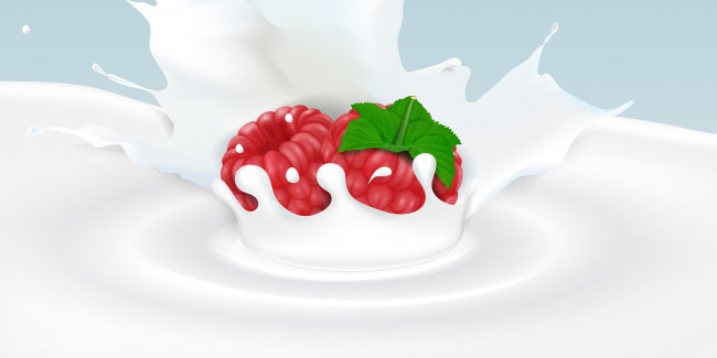 Обои картинки фото векторная графика, еда , food, малина, ягода-малина, фон, молоко
