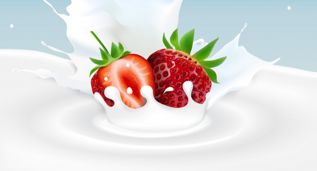 Обои картинки фото векторная графика, еда , food, ягода, молоко, клубника, фон