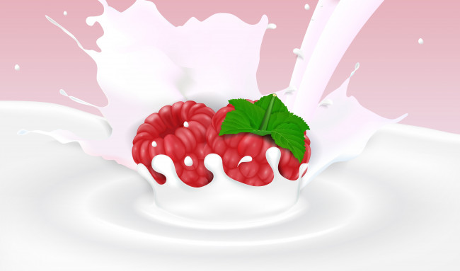 Обои картинки фото векторная графика, еда , food, молоко, малинка, фон, ягода