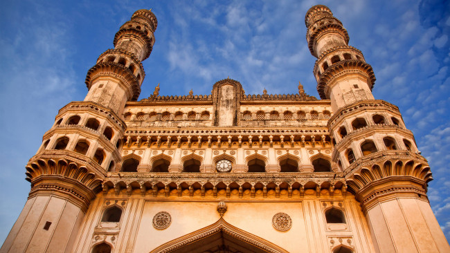 Обои картинки фото города, - мечети,  медресе, мечеть, архитектура, низкоугольный, вид, чарминар, памятник, хайдарабад, индия