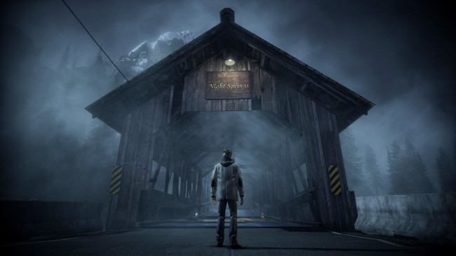 Обои картинки фото видео игры, alan wake, мужчина, мост, туман