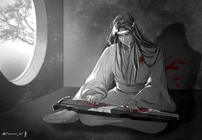 Обои картинки фото аниме, mo dao zu shi, лань, ванзи, кровь, слезы, гуцинь