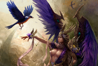 Картинка фэнтези ангелы девушка птицы xiao botong