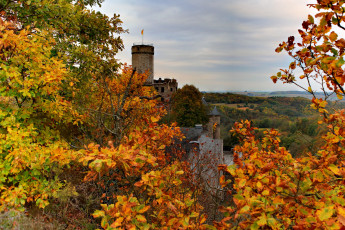 Картинка castle pyrmont germany города дворцы замки крепости деревья башня флаг осень