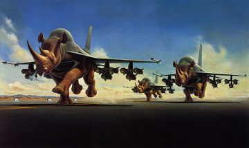 Картинка фэнтези существа носороги самолёты