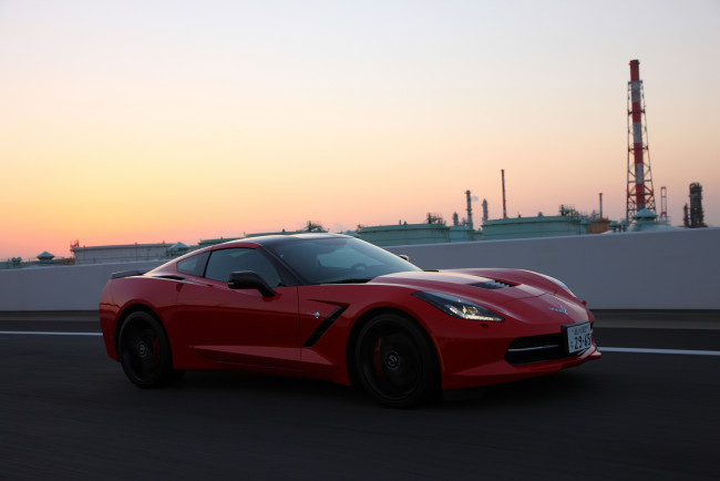 Обои картинки фото автомобили, corvette, coupe, stingray, красный, 2013г, с7, jp-spec