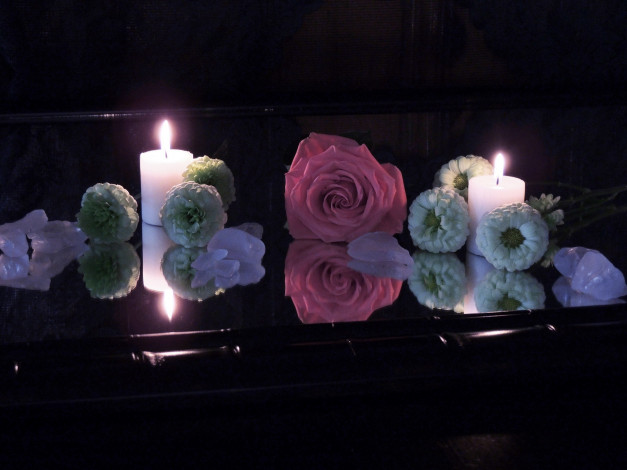 Обои картинки фото разное, свечи, роза, огоньки