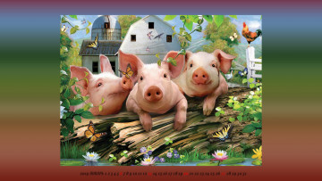 Картинка календари рисованные +векторная+графика бабочка петух свинья дом поросенок