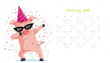 Картинка календари рисованные +векторная+графика очки поросенок колпак свинья движение