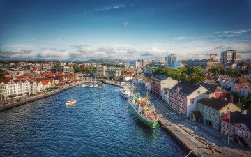 обоя города, - улицы,  площади,  набережные, норвегия, корабли, порт, городской, вид, вечер, ставангер