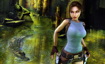 Картинка видео+игры lara+croft+tomb+raider +anniversary лара крофт крокодил храм вода
