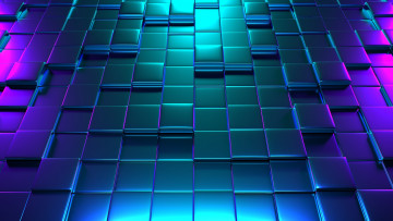 Картинка 3д+графика другое+ other кубики неоновый свет cubes pattern neon lighting блестящая поверхность