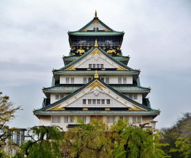 Картинка города осака+ япония дворец деревья осака