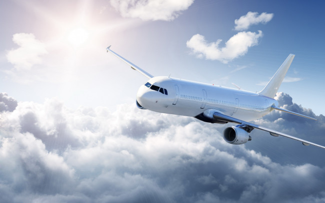 Обои картинки фото авиация, 3д, рисованые, graphic, облака, самолёт