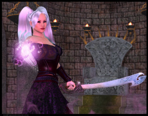 Картинка 3д+графика fantasy+ фантазия магия девушка меч