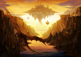 Картинка фэнтези драконы мир иной дракон город летающий остров