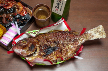 обоя еда, рыбные блюда,  с морепродуктами, запеченная, рыба