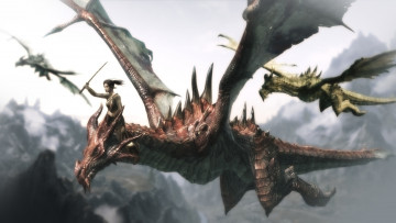 Картинка 3д+графика фантазия+ fantasy драконы полет фон взгляд девушка