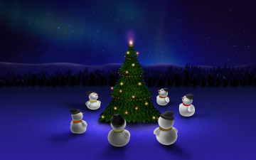 Картинка праздничные векторная+графика+ новый+год украшения снеговики хоровод ёлка лес праздник снег зима звезды гирлянда