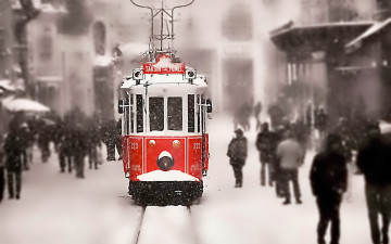 Картинка техника трамваи люди город трамвай зима