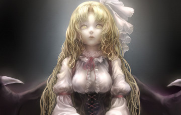 Картинка аниме ангелы +демоны шнуровка взгляд вверх длинные волосы крылья девушка