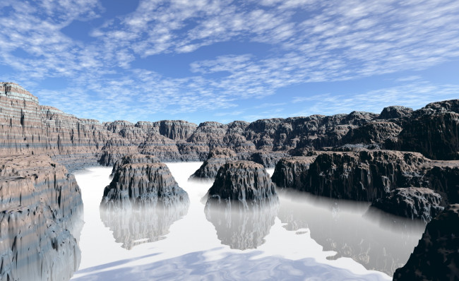 Обои картинки фото 3д графика, природа , nature, небо, вершины, озеро