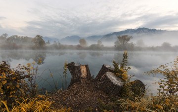 Картинка природа реки озера туман утро