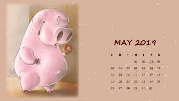 обоя календари, рисованные,  векторная графика, пирожное, поросенок, бублик, свинья