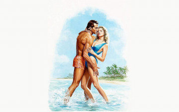 Картинка рисованное люди пара любовь море пальмы