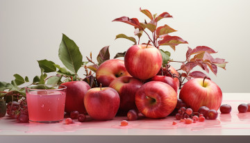 Картинка 3д+графика еда- food стакан яблоки напиток натюрморт сток ии-арт нейросеть