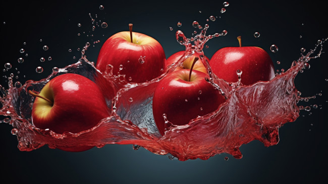 Обои картинки фото красота, 3д графика, еда-, food, вода, яблоки, всплеск, ии-арт, нейросеть