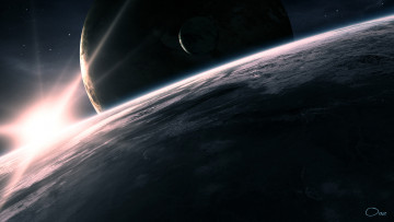 Картинка космос арт свет спутник звезда планеты