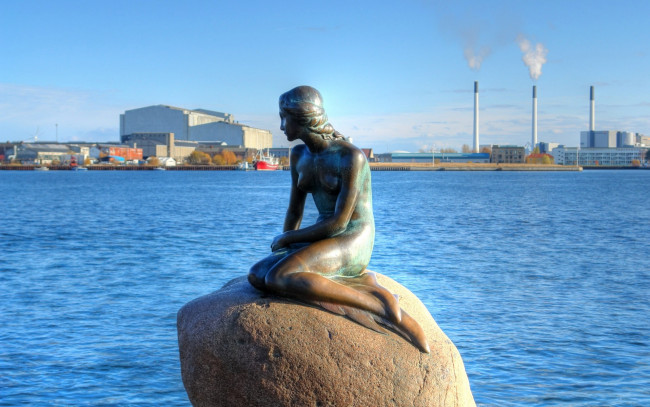 Обои картинки фото города, копенгаген, дания, русалочка, море