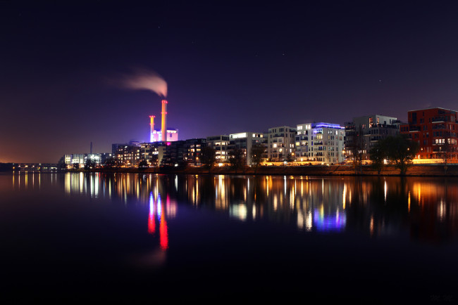 Обои картинки фото frankfurt, города, огни, ночного, германия