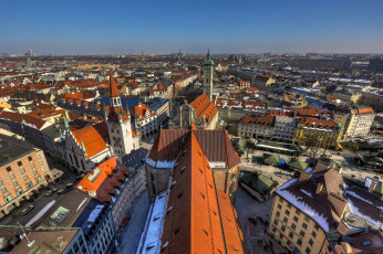 обоя мюнхен, германия, города, панорамы, germany, munich, дома, улицы, крыши, здания