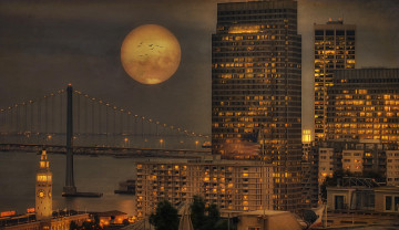 Картинка города сан франциско сша здания мост луна ночь