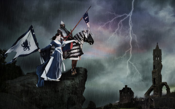Картинка разное компьютерный дизайн рыцарь доспехи замок молния конь копье флаг башня